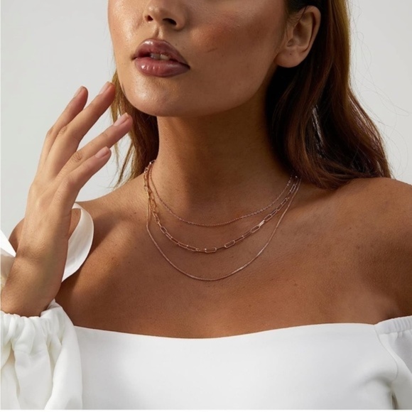 GOLD 14k Gold Plated 3pc Paperclip Necklace Set - Picture 2 of 2